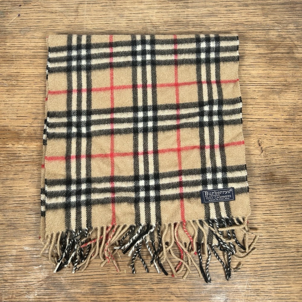 Burberry Scarf Muffler Beige 100% Cashmere Nova Check Unisex Vintage 50x12" READ
